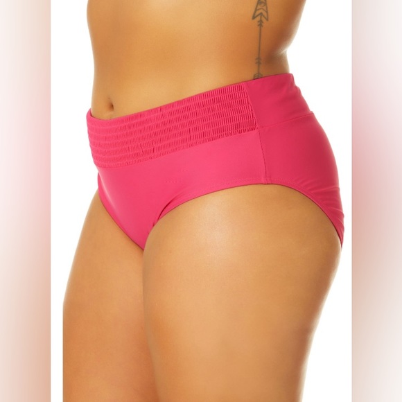 Time and Tru Women 3X Swimsuit Bottom Summer Fuchsia Pink Smocked High Waist New - Picture 4 of 4